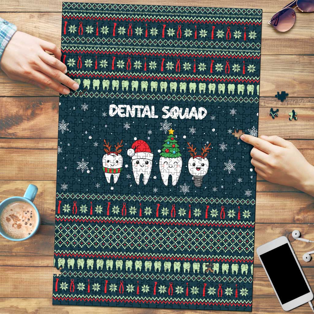 Funny Christmas Dental Squad Tooth Characters Puzzle Snowflake Pattern Design - Wonder Print Shop