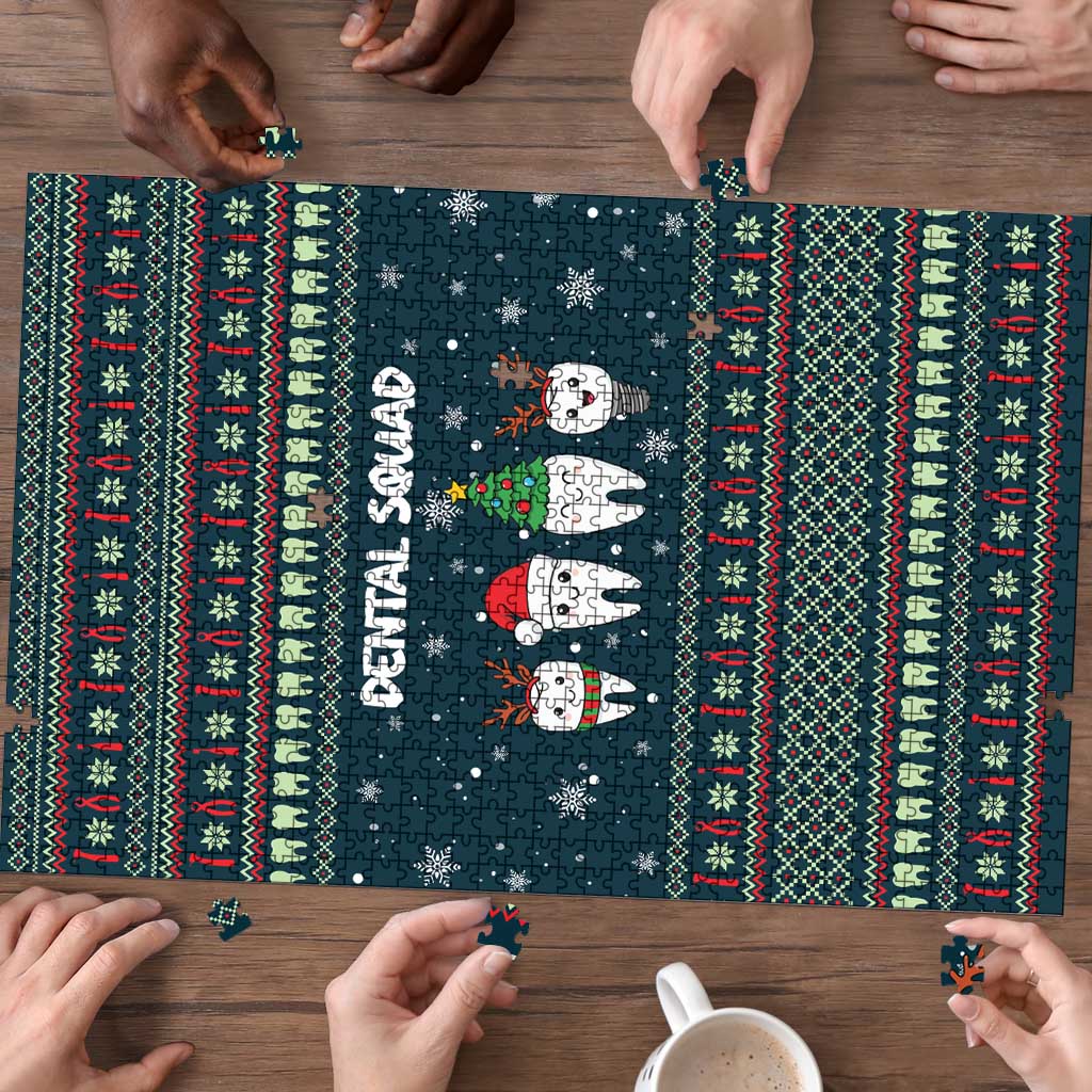 Funny Christmas Dental Squad Tooth Characters Puzzle Snowflake Pattern Design - Wonder Print Shop