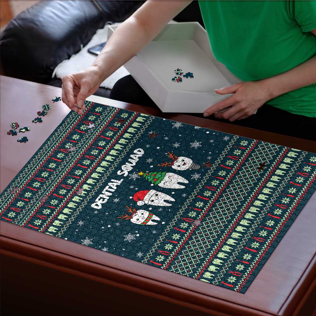 Funny Christmas Dental Squad Tooth Characters Puzzle Snowflake Pattern Design - Wonder Print Shop