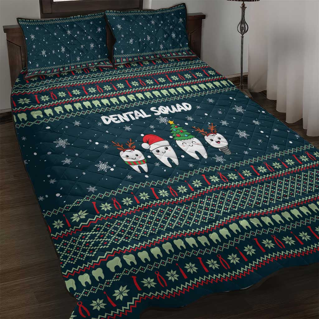 Funny Christmas Dental Squad Tooth Characters Quilt Bed Set Snowflake Pattern Design - Wonder Print Shop