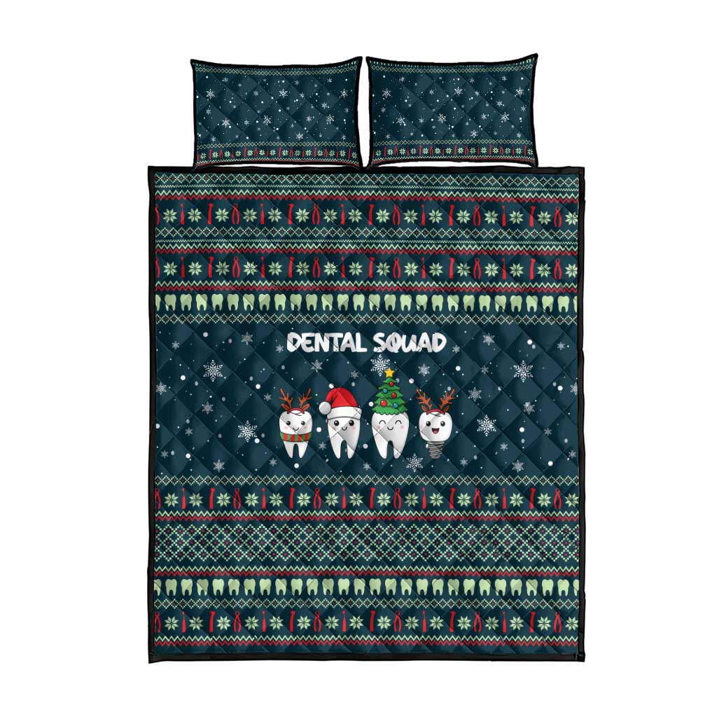 Funny Christmas Dental Squad Tooth Characters Quilt Bed Set Snowflake Pattern Design - Wonder Print Shop
