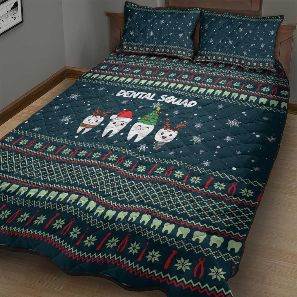 Funny Christmas Dental Squad Tooth Characters Quilt Bed Set Snowflake Pattern Design - Wonder Print Shop