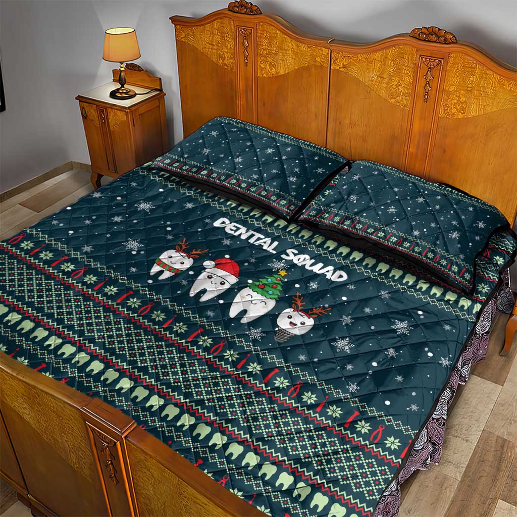 Funny Christmas Dental Squad Tooth Characters Quilt Bed Set Snowflake Pattern Design - Wonder Print Shop