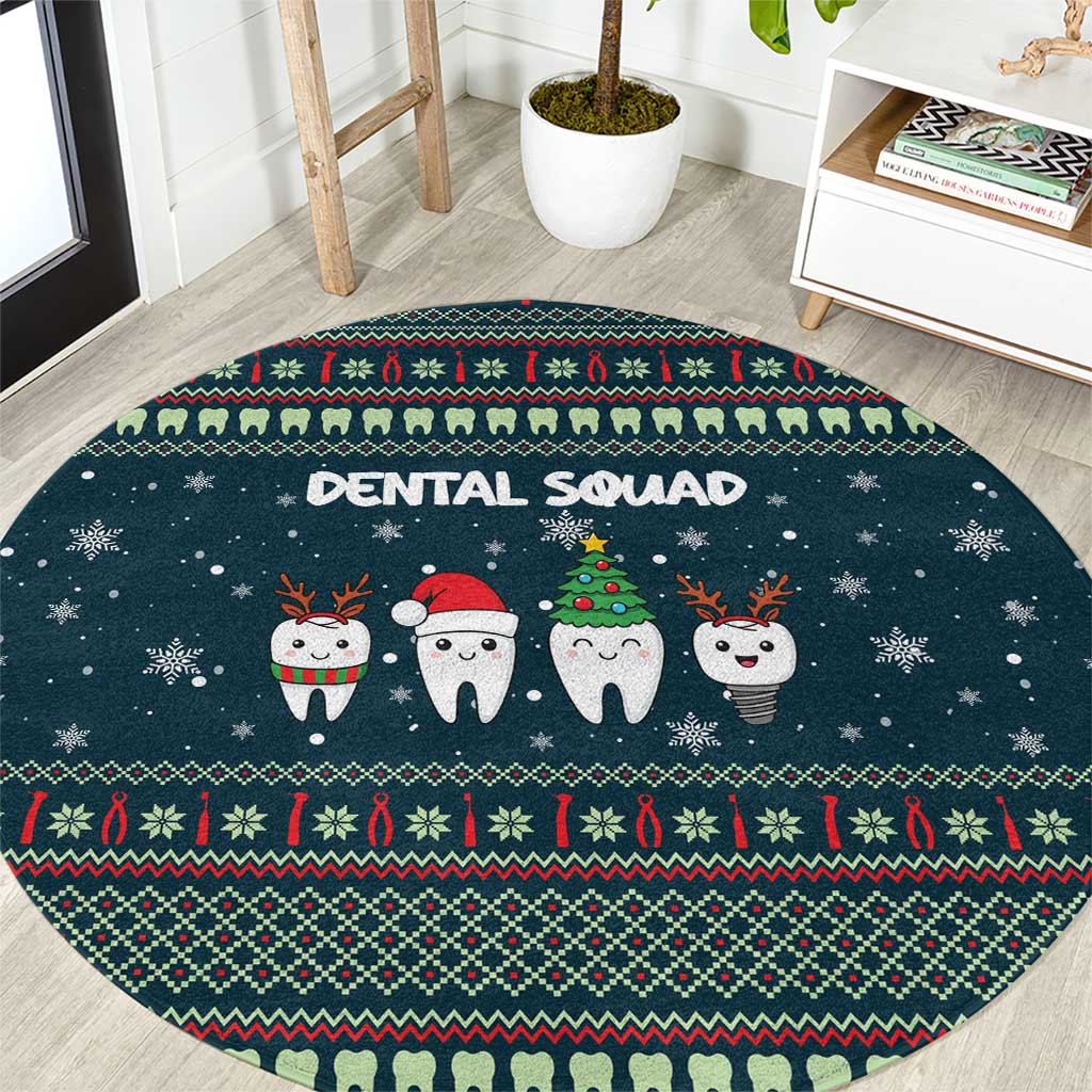 Funny Christmas Dental Squad Tooth Characters Round Carpet Snowflake Pattern Design - Wonder Print Shop