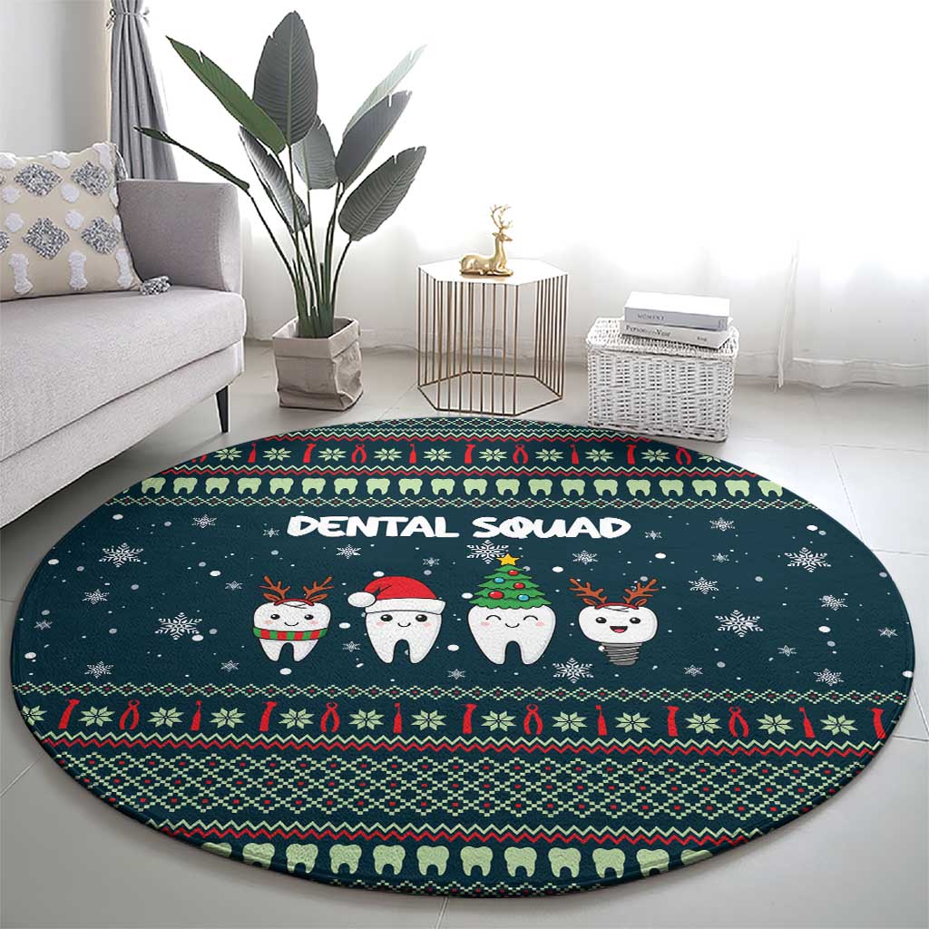 Funny Christmas Dental Squad Tooth Characters Round Carpet Snowflake Pattern Design - Wonder Print Shop