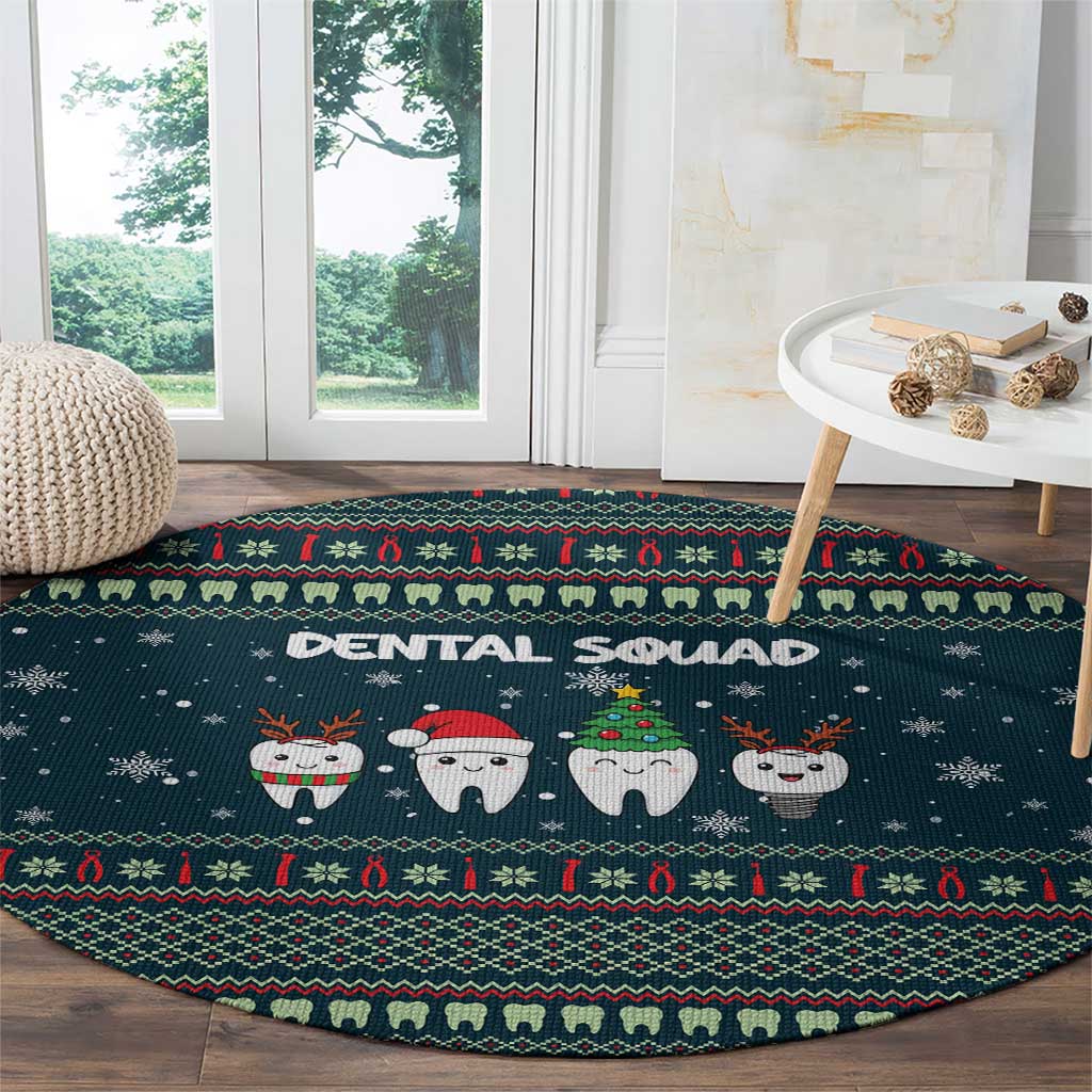 Funny Christmas Dental Squad Tooth Characters Round Carpet Snowflake Pattern Design - Wonder Print Shop