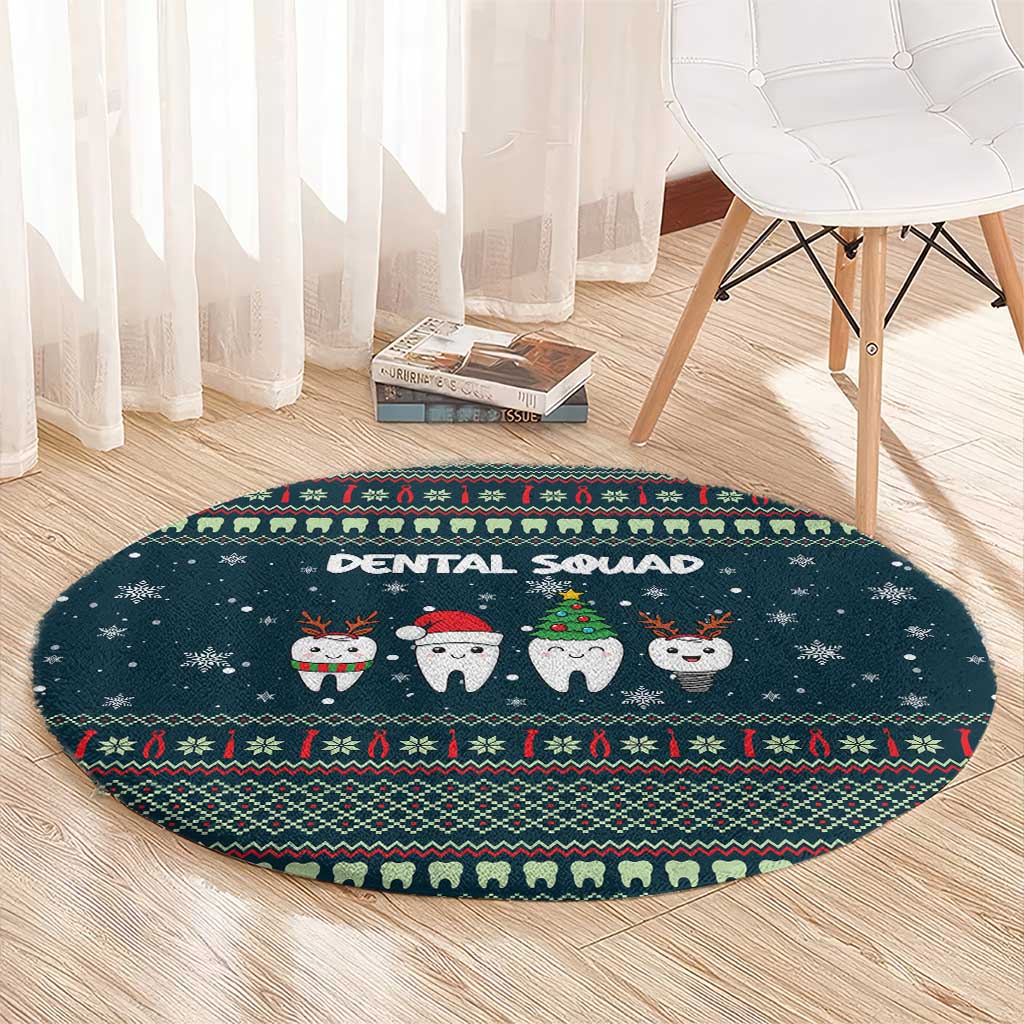 Funny Christmas Dental Squad Tooth Characters Round Carpet Snowflake Pattern Design - Wonder Print Shop