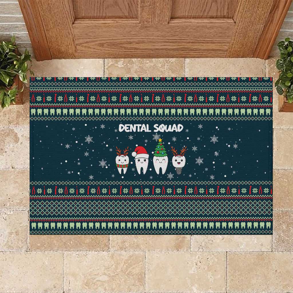 Funny Christmas Dental Squad Tooth Characters Rubber Doormat Snowflake Pattern Design - Wonder Print Shop
