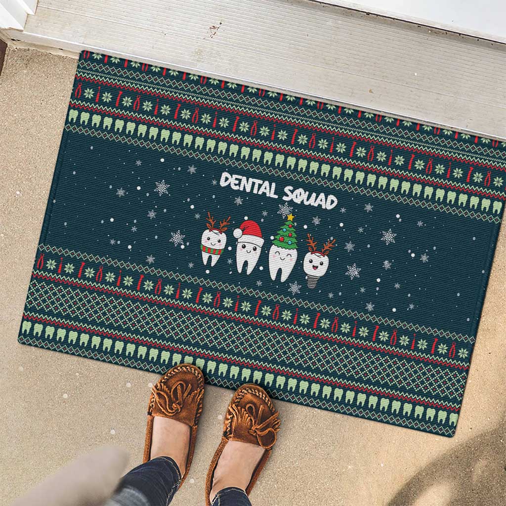 Funny Christmas Dental Squad Tooth Characters Rubber Doormat Snowflake Pattern Design - Wonder Print Shop