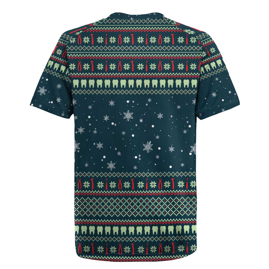 Funny Christmas Dental Squad Tooth Characters Rugby Jersey Snowflake Pattern Design - Wonder Print Shop