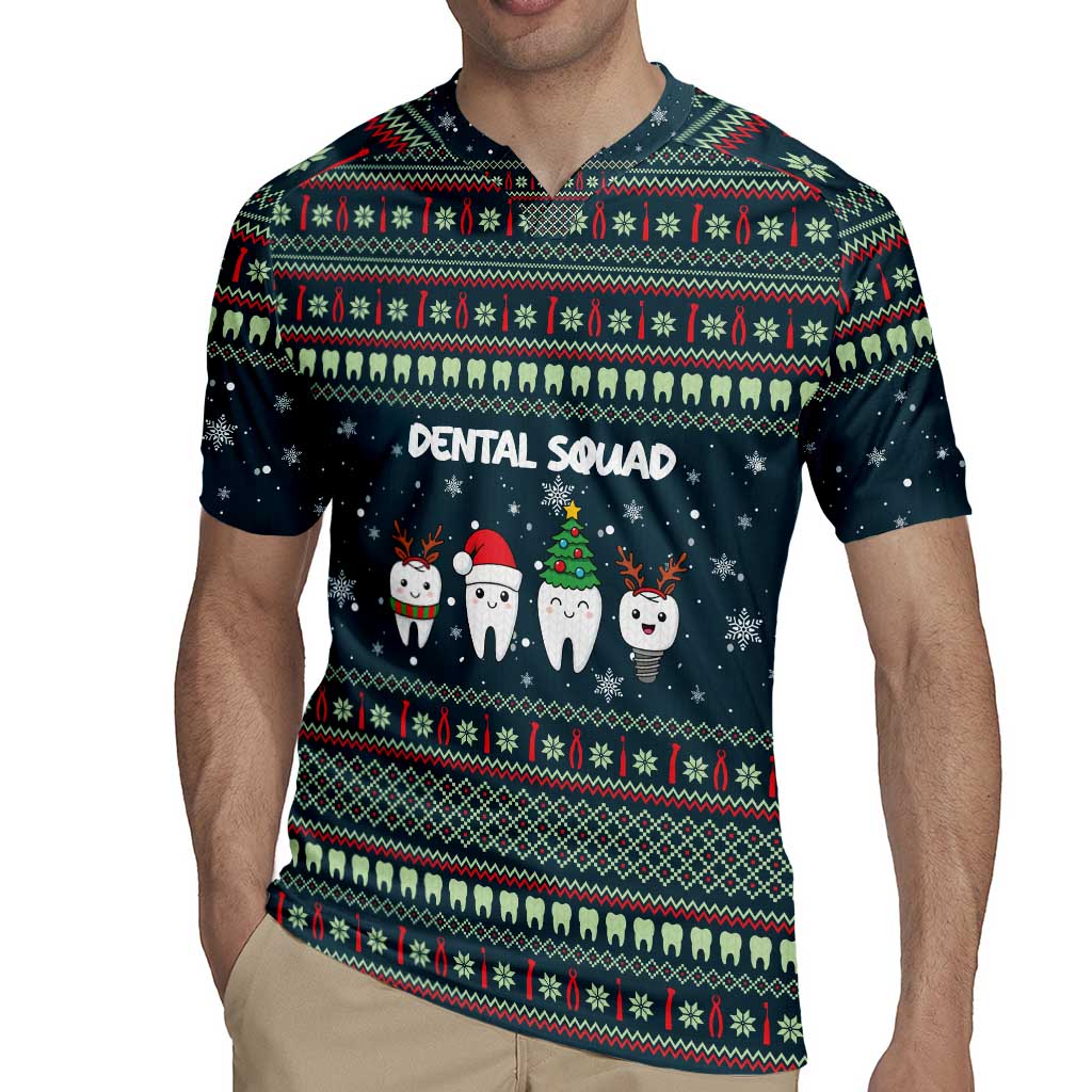 Funny Christmas Dental Squad Tooth Characters Rugby Jersey Snowflake Pattern Design - Wonder Print Shop