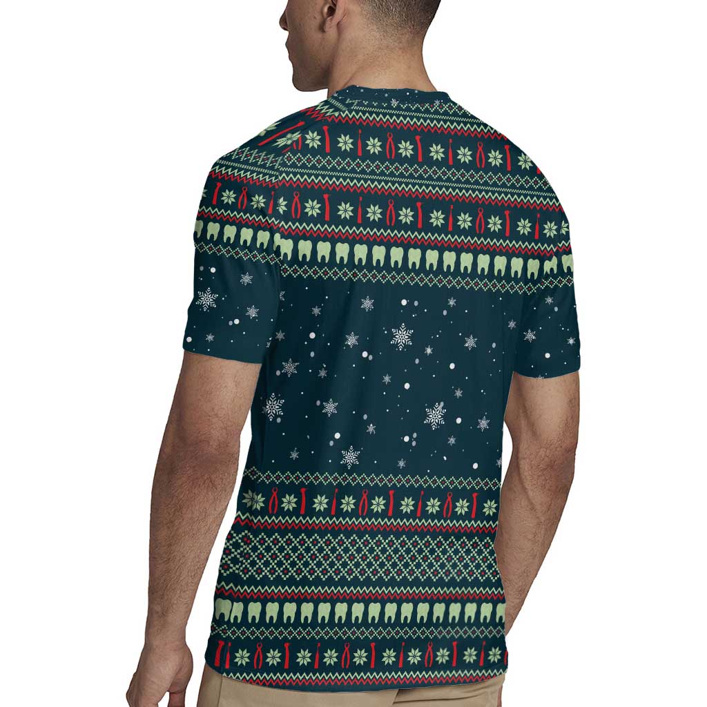 Funny Christmas Dental Squad Tooth Characters Rugby Jersey Snowflake Pattern Design - Wonder Print Shop