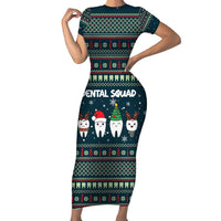 Funny Christmas Dental Squad Tooth Characters Short Sleeve Bodycon Dress Snowflake Pattern Design - Wonder Print Shop