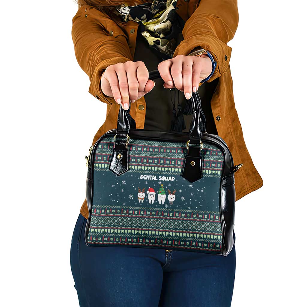 Funny Christmas Dental Squad Tooth Characters Shoulder Handbag Snowflake Pattern Design - Wonder Print Shop