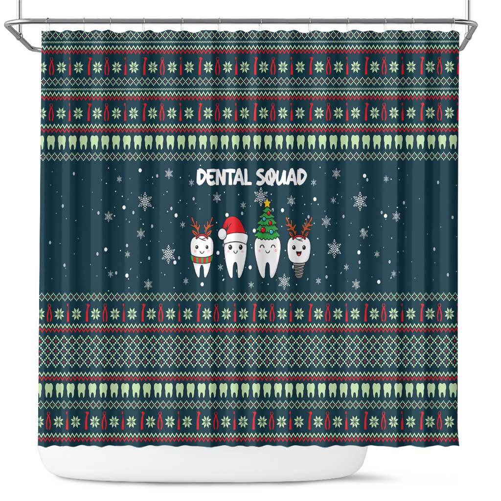 Funny Christmas Dental Squad Tooth Characters Shower Curtain Snowflake Pattern Design - Wonder Print Shop