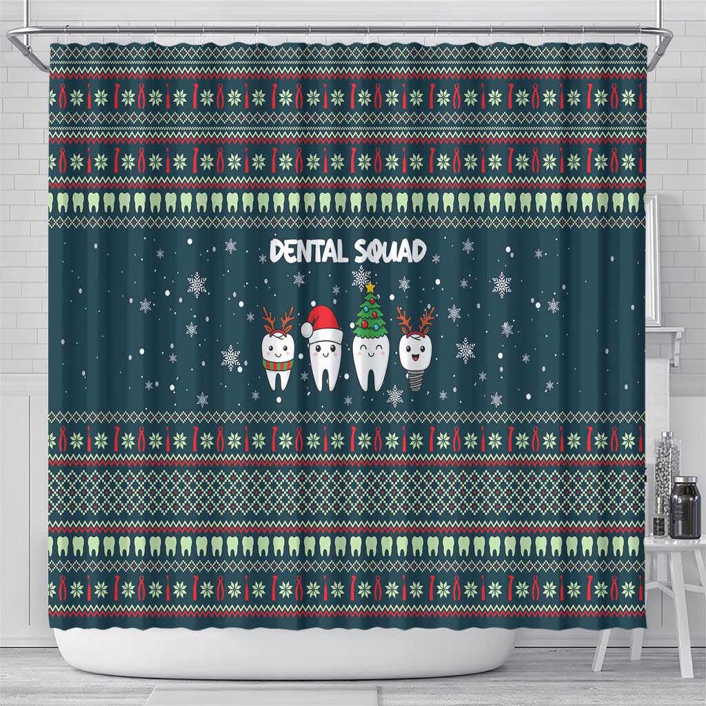 Funny Christmas Dental Squad Tooth Characters Shower Curtain Snowflake Pattern Design - Wonder Print Shop