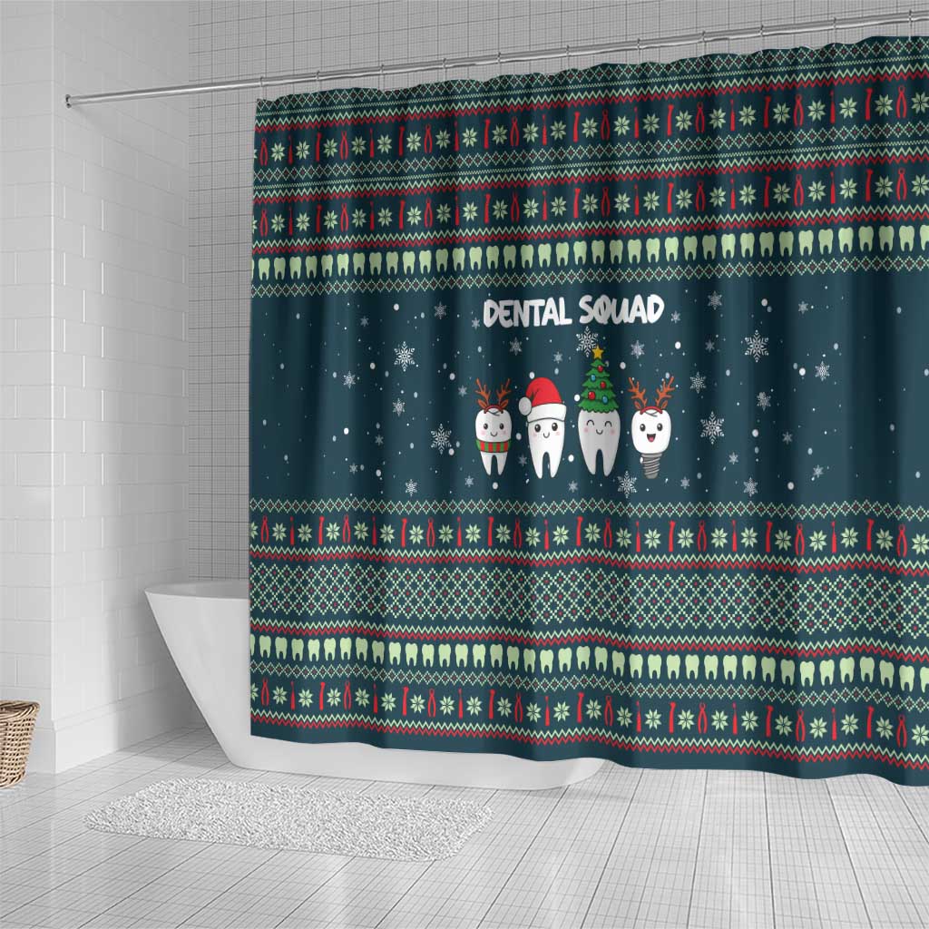 Funny Christmas Dental Squad Tooth Characters Shower Curtain Snowflake Pattern Design - Wonder Print Shop