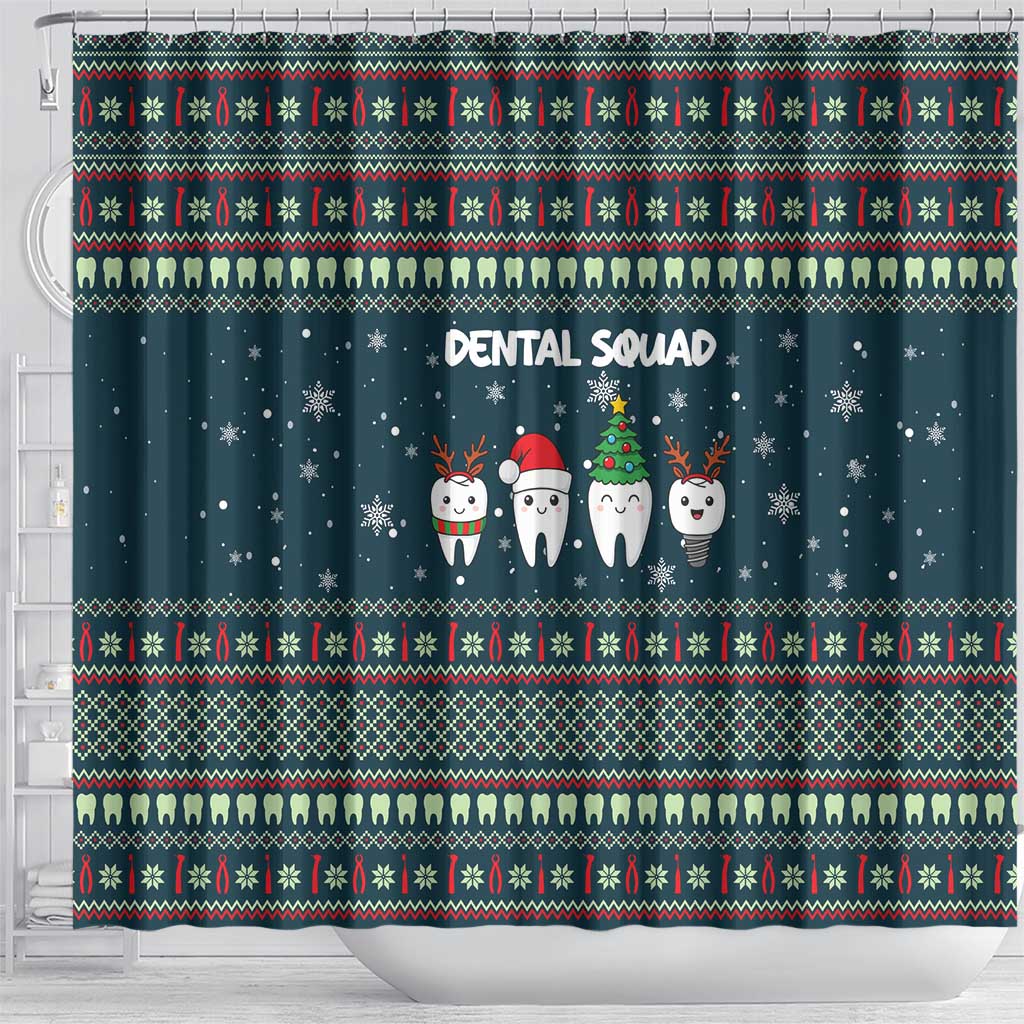 Funny Christmas Dental Squad Tooth Characters Shower Curtain Snowflake Pattern Design - Wonder Print Shop