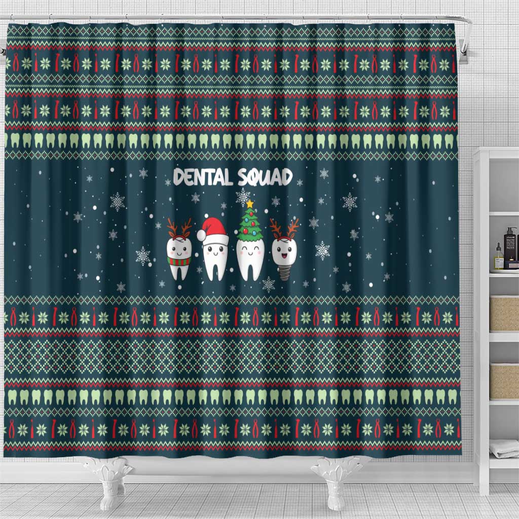 Funny Christmas Dental Squad Tooth Characters Shower Curtain Snowflake Pattern Design - Wonder Print Shop