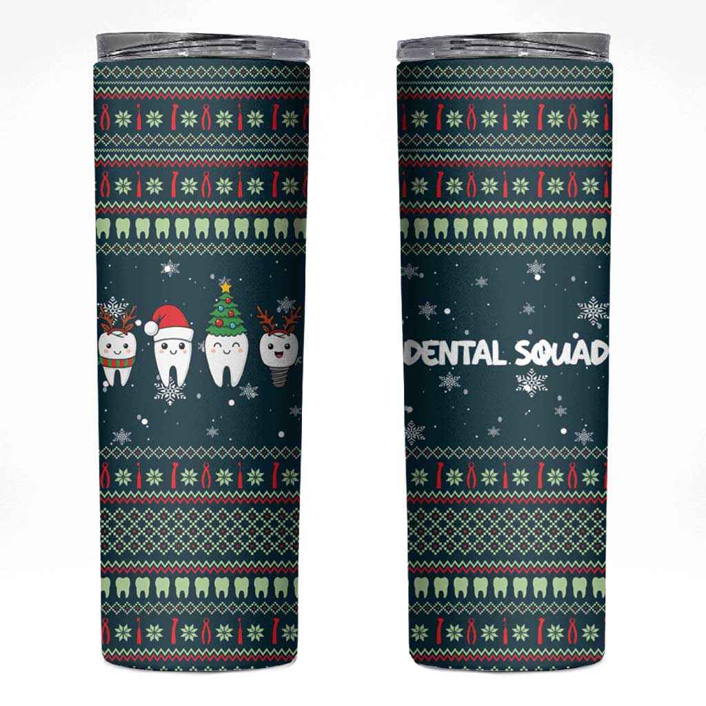 Funny Christmas Dental Squad Tooth Characters Skinny Tumbler Snowflake Pattern Design - Wonder Print Shop