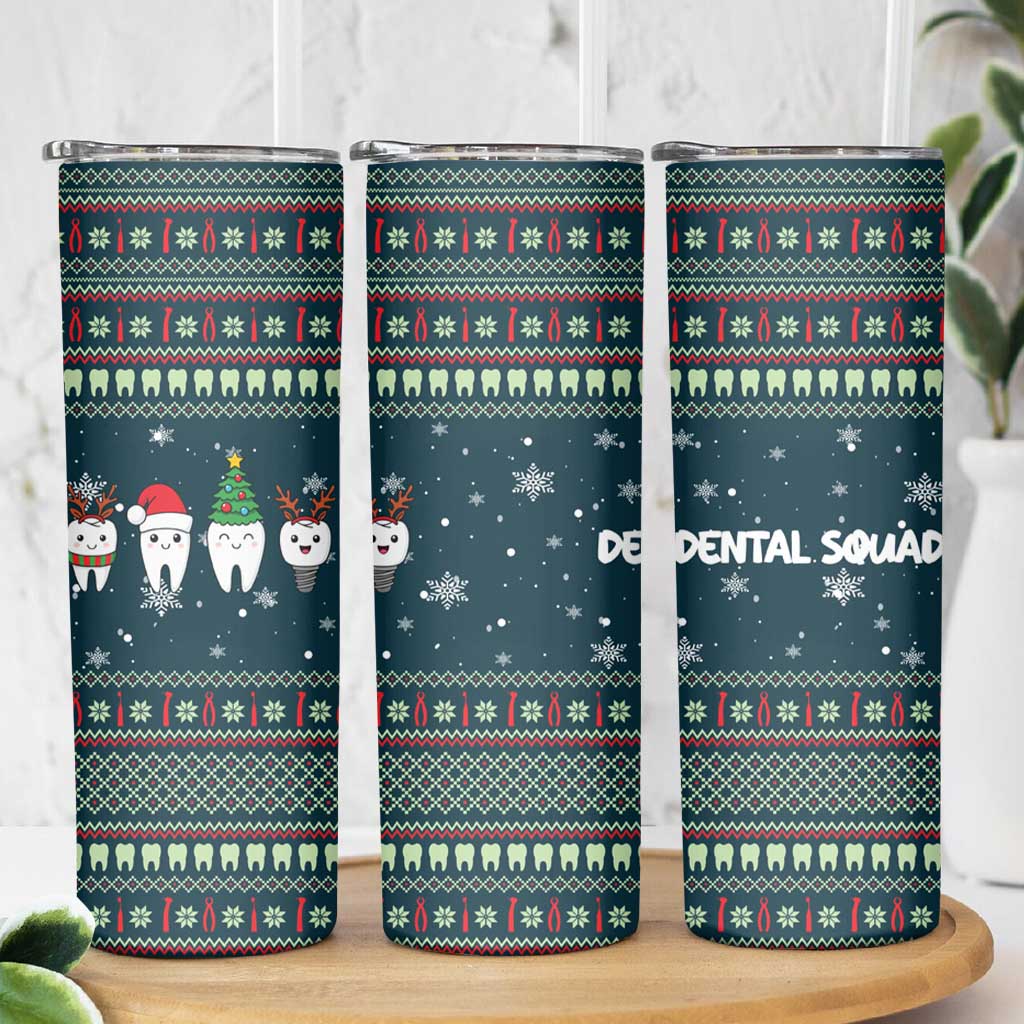 Funny Christmas Dental Squad Tooth Characters Skinny Tumbler Snowflake Pattern Design - Wonder Print Shop