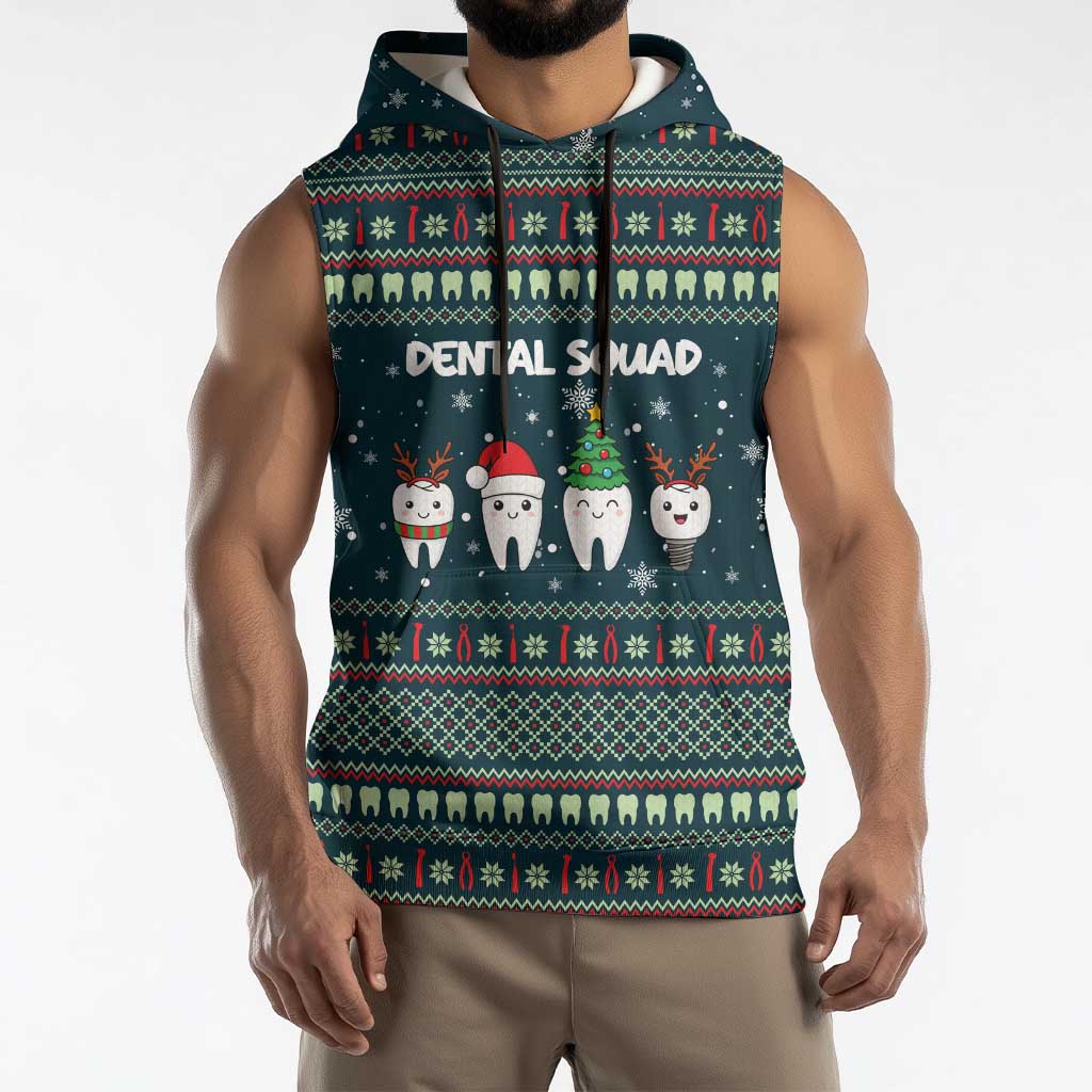 Funny Christmas Dental Squad Tooth Characters Sleeveless Hoodie Snowflake Pattern Design - Wonder Print Shop