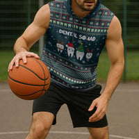 Funny Christmas Dental Squad Tooth Characters Sleeveless Hoodie Snowflake Pattern Design - Wonder Print Shop