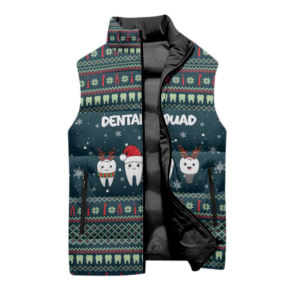 Funny Christmas Dental Squad Tooth Characters Sleeveless Puffer Jacket Snowflake Pattern Design - Wonder Print Shop