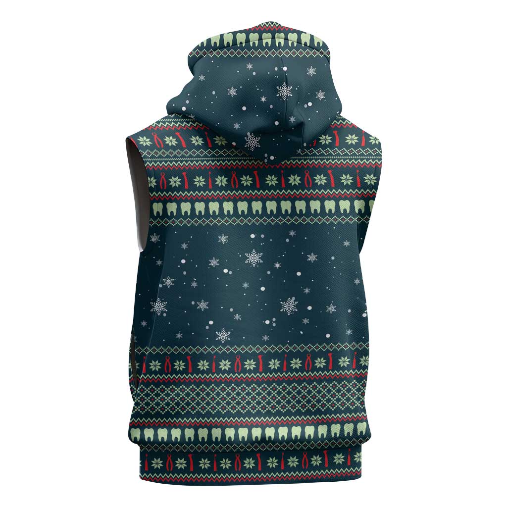 Funny Christmas Dental Squad Tooth Characters Sleeveless Zip Hoodie Snowflake Pattern Design - Wonder Print Shop