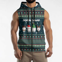 Funny Christmas Dental Squad Tooth Characters Sleeveless Zip Hoodie Snowflake Pattern Design - Wonder Print Shop