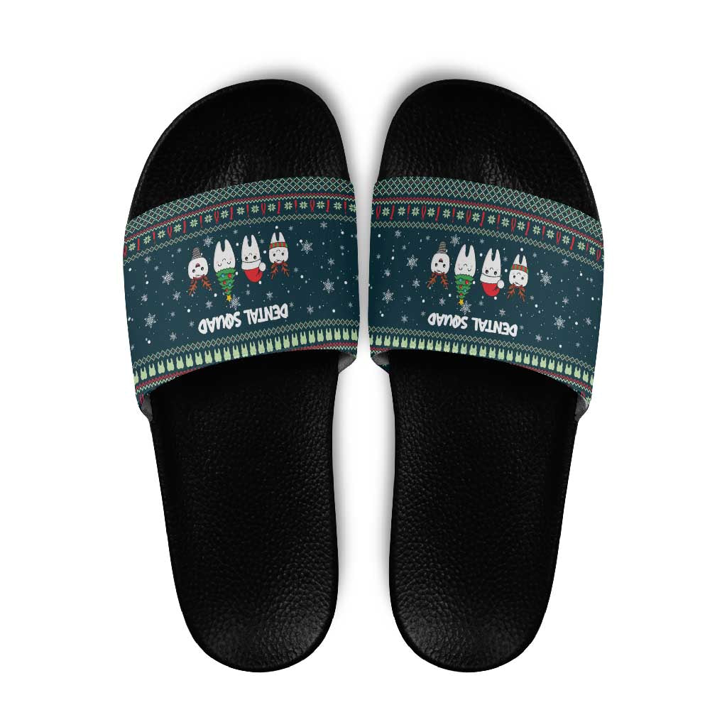 Funny Christmas Dental Squad Tooth Characters Slide Sandals Snowflake Pattern Design - Wonder Print Shop