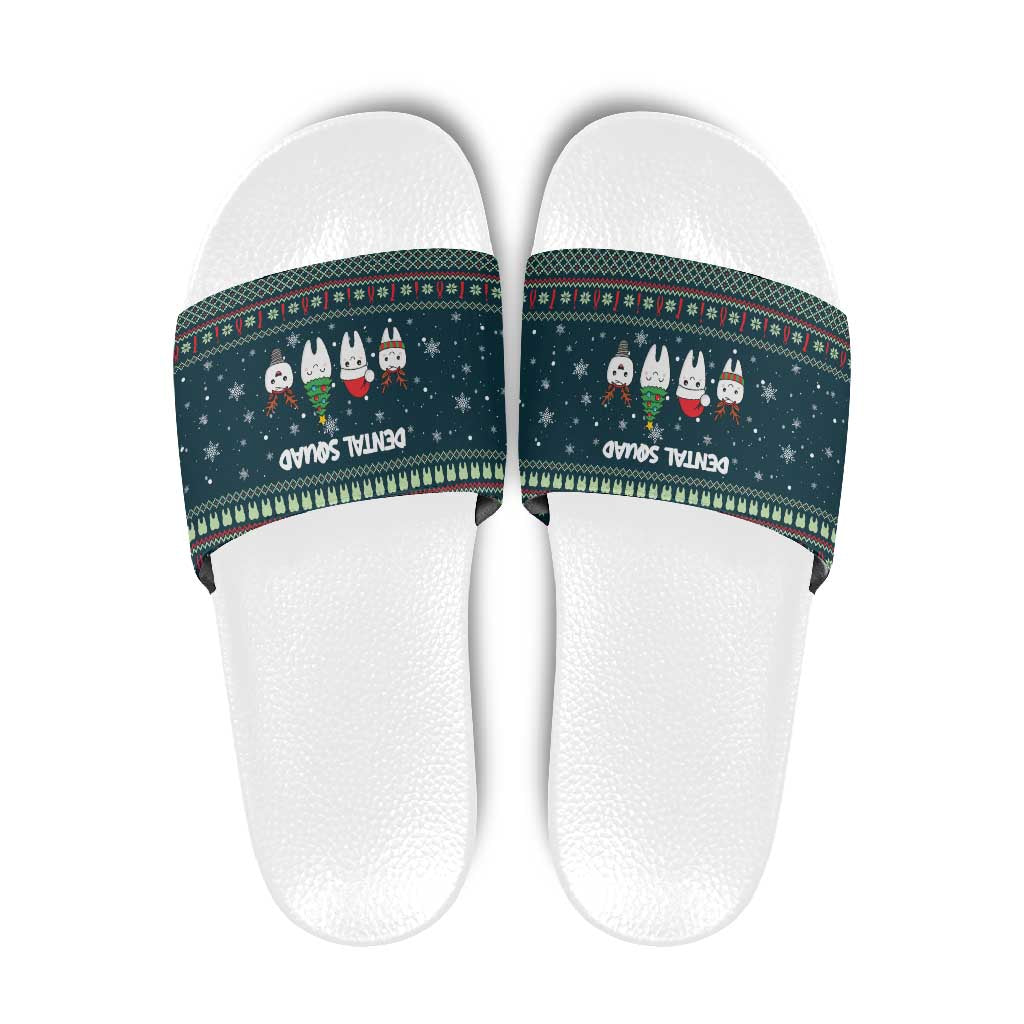Funny Christmas Dental Squad Tooth Characters Slide Sandals Snowflake Pattern Design - Wonder Print Shop