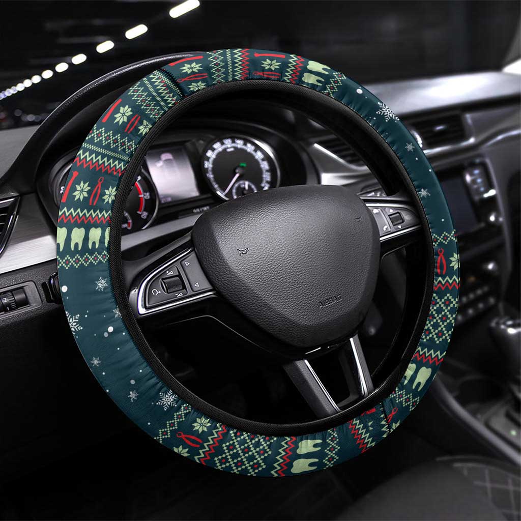 Funny Christmas Dental Squad Tooth Characters Steering Wheel Cover Snowflake Pattern Design - Wonder Print Shop
