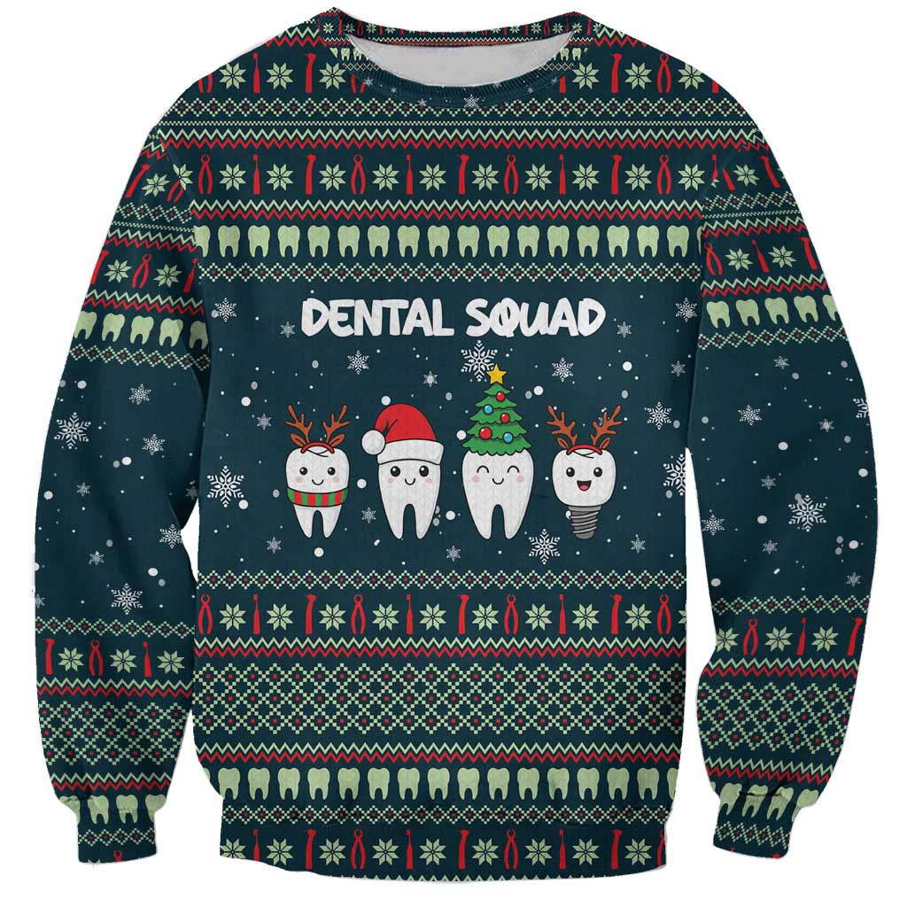 Funny Christmas Dental Squad Tooth Characters Sweatshirt Snowflake Pattern Design - Wonder Print Shop
