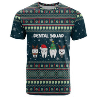 Funny Christmas Dental Squad Tooth Characters T Shirt Snowflake Pattern Design - Wonder Print Shop