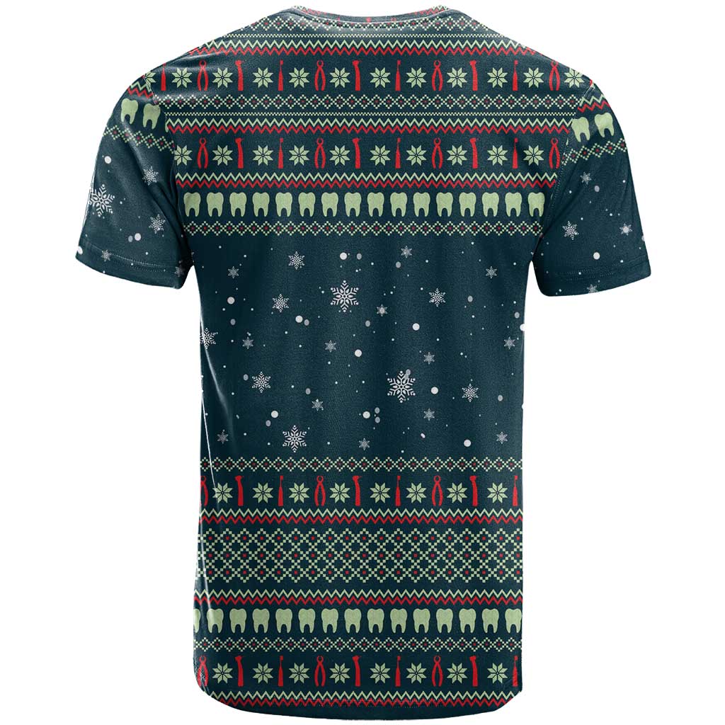 Funny Christmas Dental Squad Tooth Characters T Shirt Snowflake Pattern Design - Wonder Print Shop