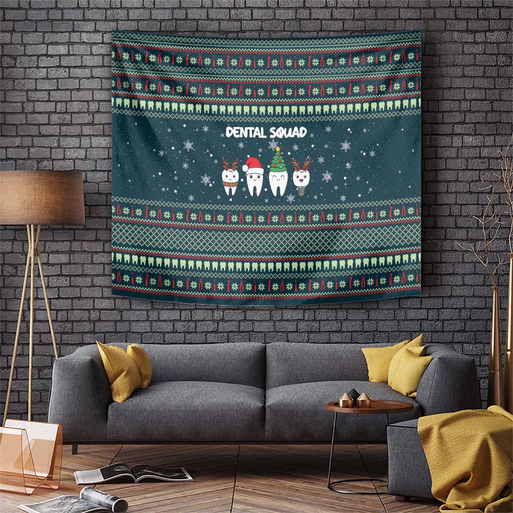 Funny Christmas Dental Squad Tooth Characters Tapestry Snowflake Pattern Design - Wonder Print Shop