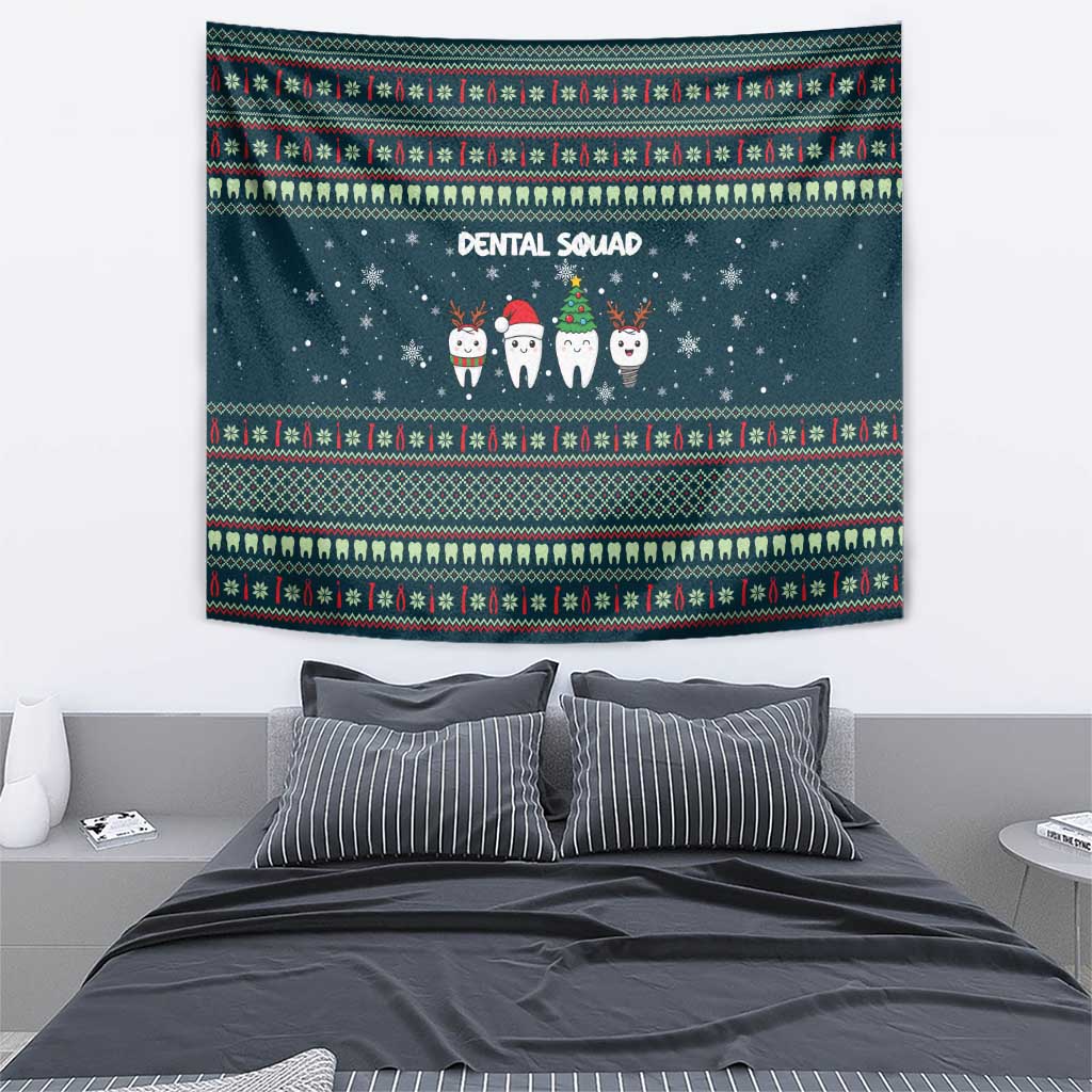 Funny Christmas Dental Squad Tooth Characters Tapestry Snowflake Pattern Design - Wonder Print Shop
