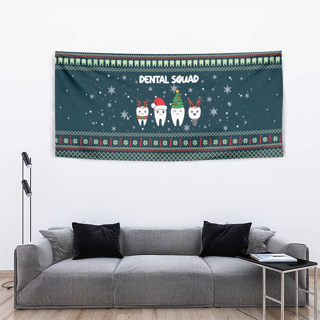 Funny Christmas Dental Squad Tooth Characters Tapestry Snowflake Pattern Design - Wonder Print Shop