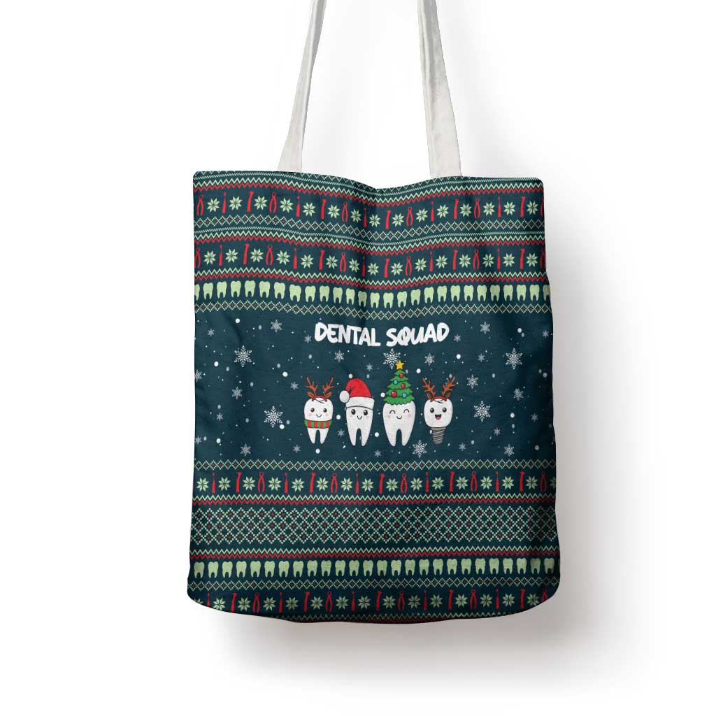 Funny Christmas Dental Squad Tooth Characters Tote Bag Snowflake Pattern Design - Wonder Print Shop