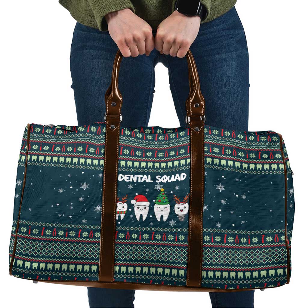 Funny Christmas Dental Squad Tooth Characters Travel Bag Snowflake Pattern Design - Wonder Print Shop