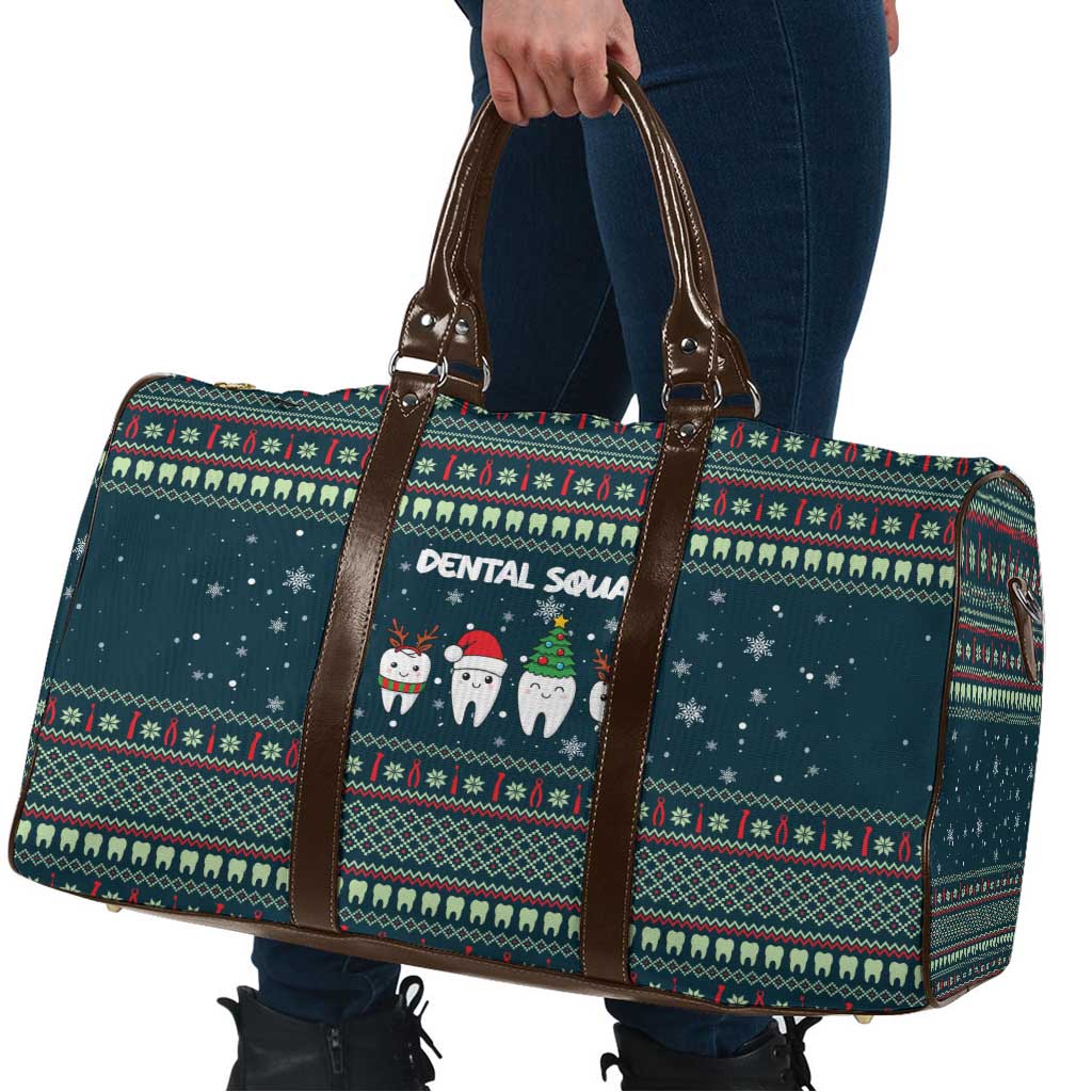 Funny Christmas Dental Squad Tooth Characters Travel Bag Snowflake Pattern Design - Wonder Print Shop