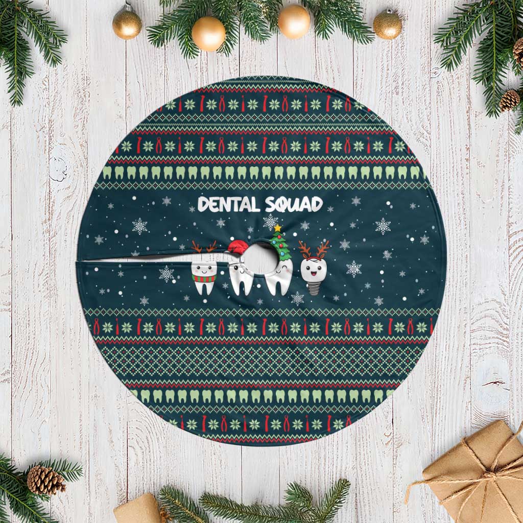 Funny Christmas Dental Squad Tooth Characters Tree Skirt Snowflake Pattern Design - Wonder Print Shop