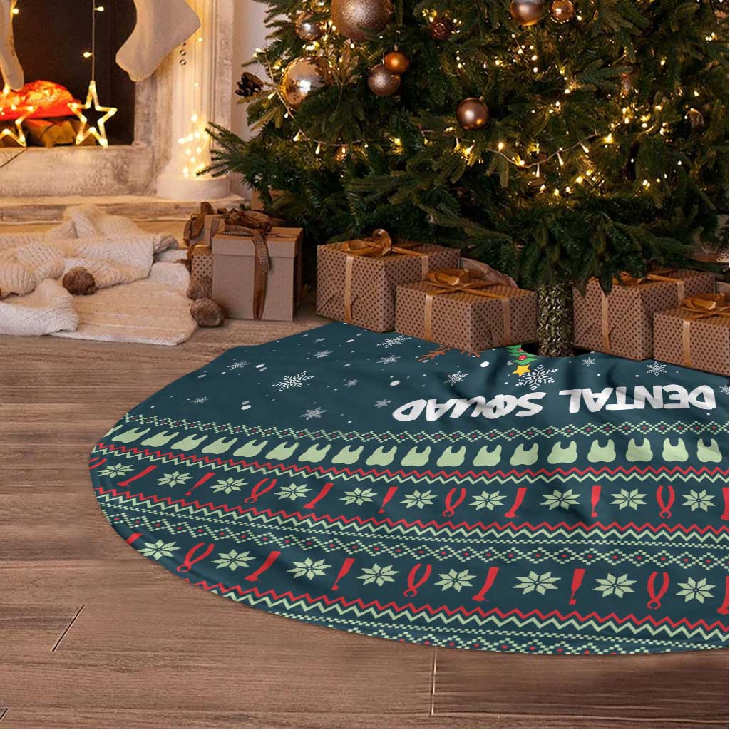 Funny Christmas Dental Squad Tooth Characters Tree Skirt Snowflake Pattern Design - Wonder Print Shop