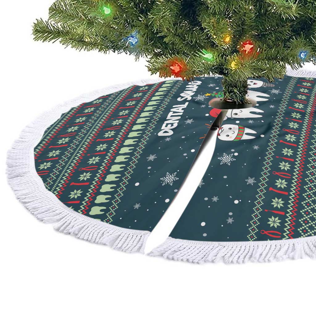 Funny Christmas Dental Squad Tooth Characters Tree Skirt Snowflake Pattern Design - Wonder Print Shop