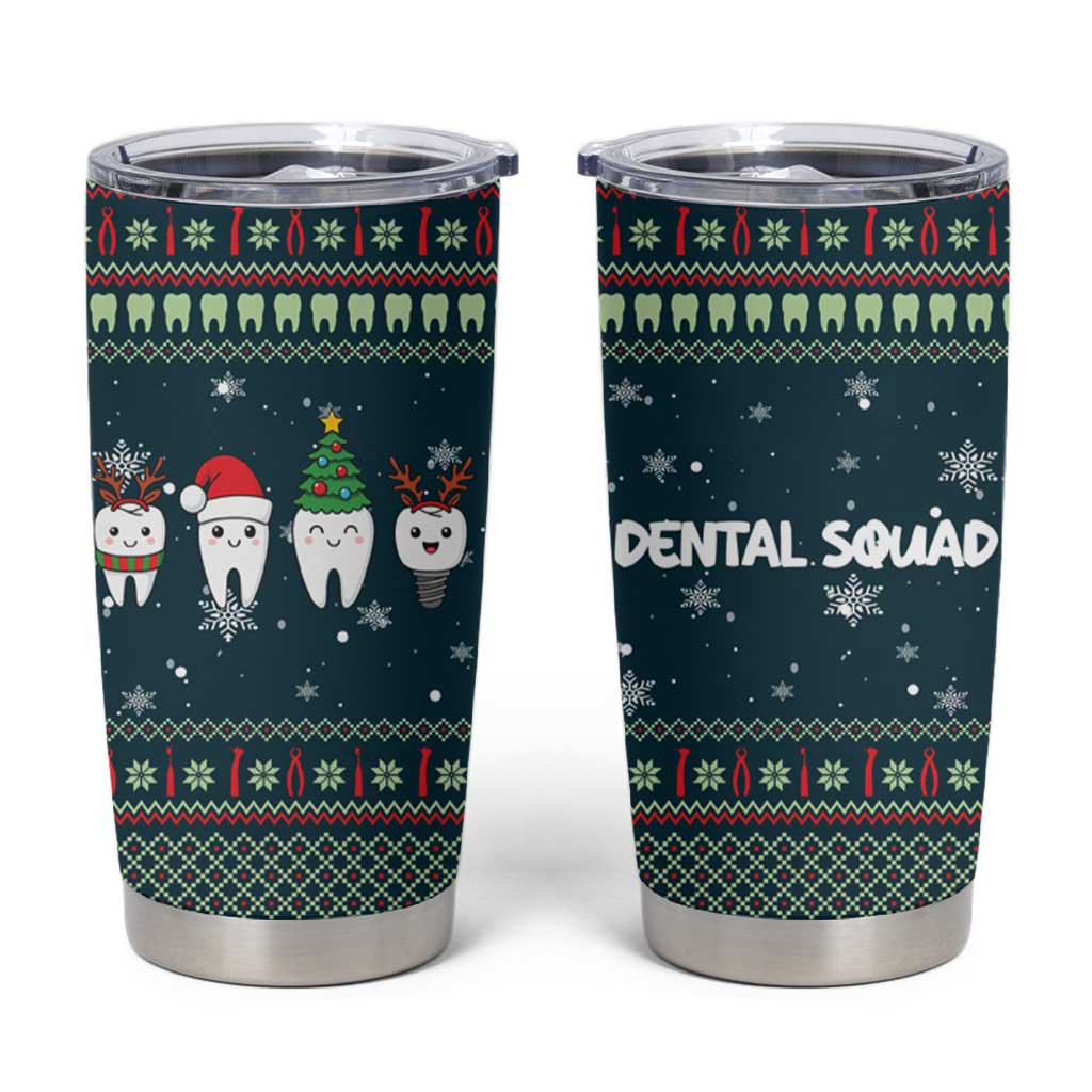 Funny Christmas Dental Squad Tooth Characters Tumbler Cup Snowflake Pattern Design - Wonder Print Shop