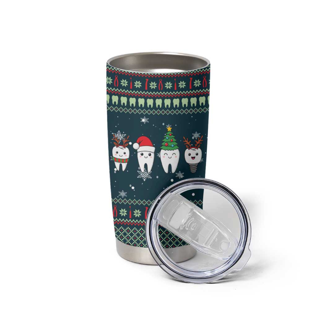Funny Christmas Dental Squad Tooth Characters Tumbler Cup Snowflake Pattern Design - Wonder Print Shop