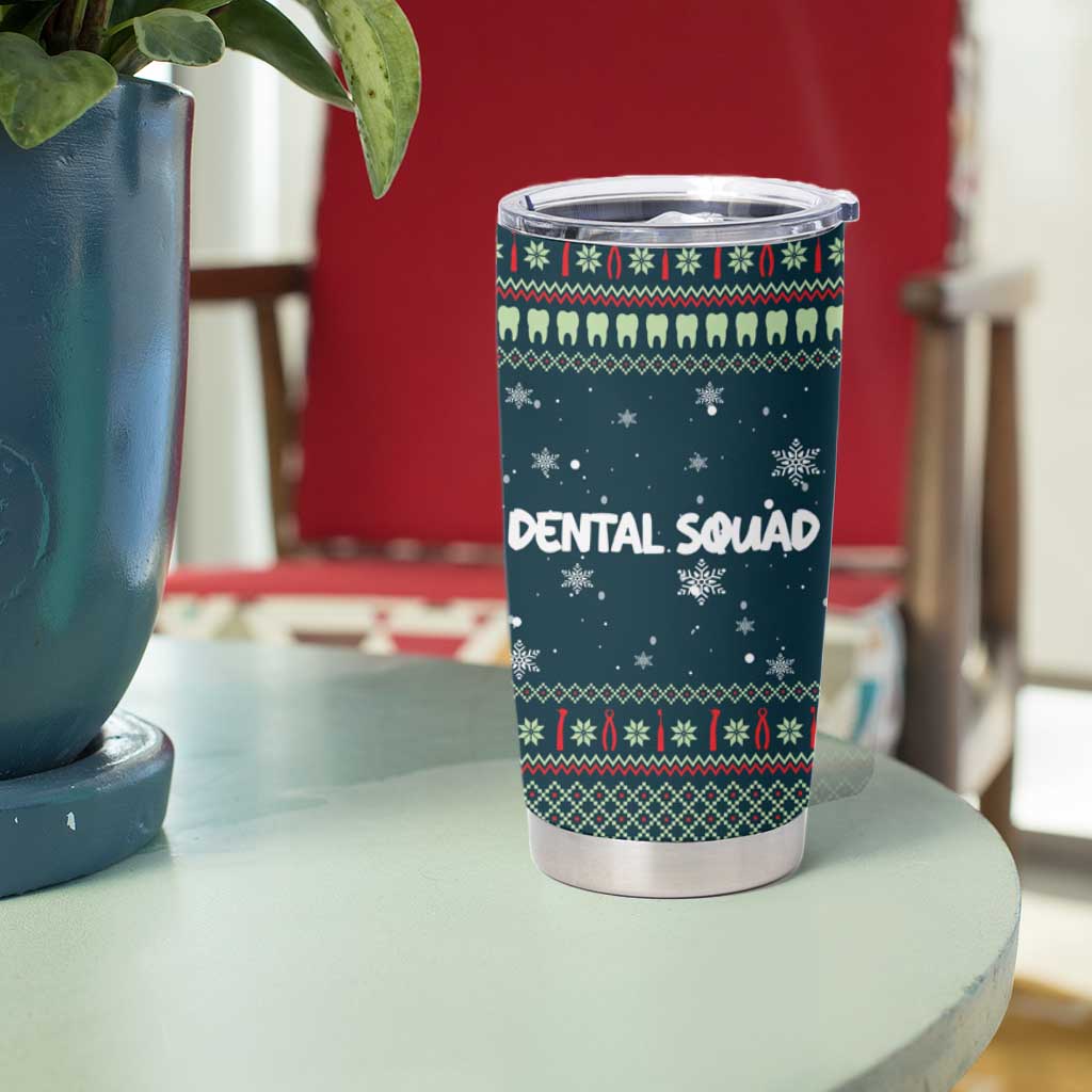Funny Christmas Dental Squad Tooth Characters Tumbler Cup Snowflake Pattern Design - Wonder Print Shop