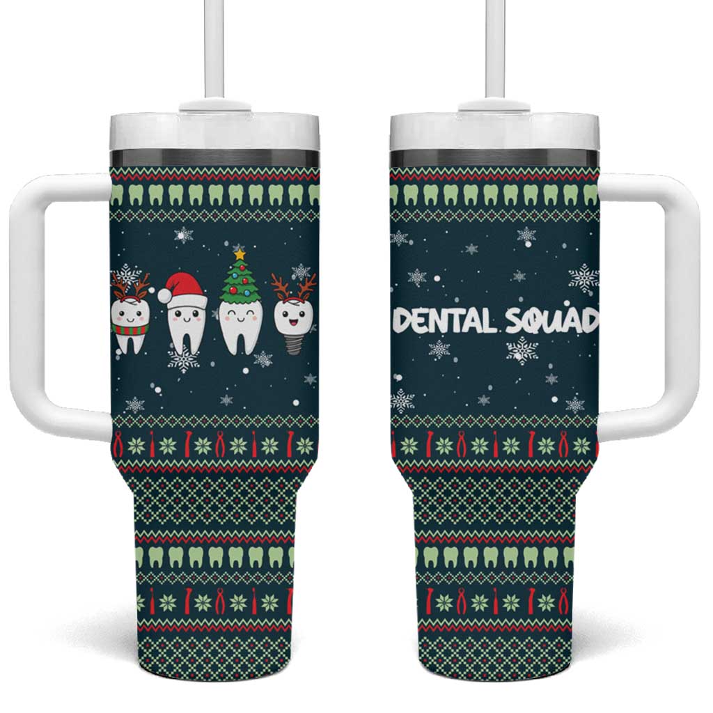 Funny Christmas Dental Squad Tooth Characters Tumbler With Handle Snowflake Pattern Design - Wonder Print Shop
