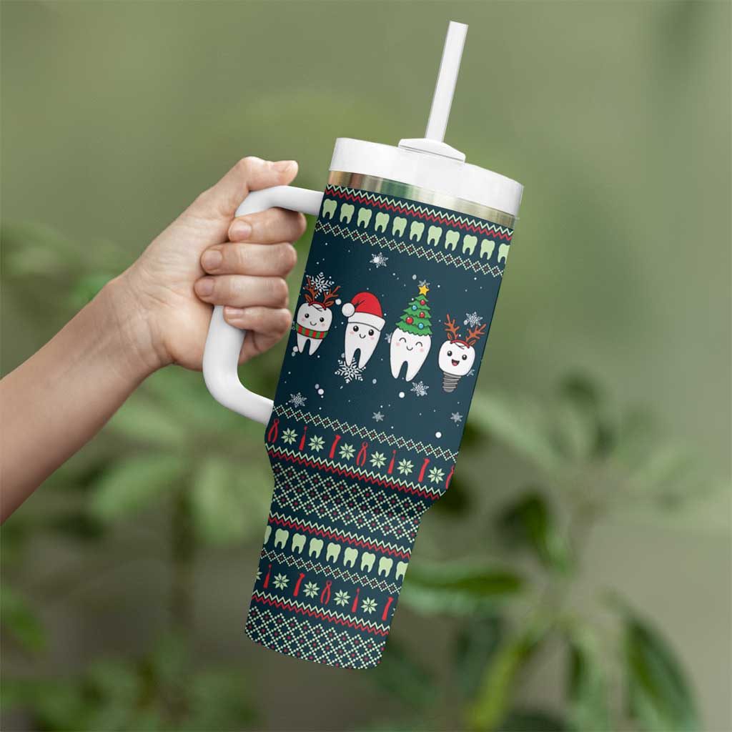 Funny Christmas Dental Squad Tooth Characters Tumbler With Handle Snowflake Pattern Design - Wonder Print Shop